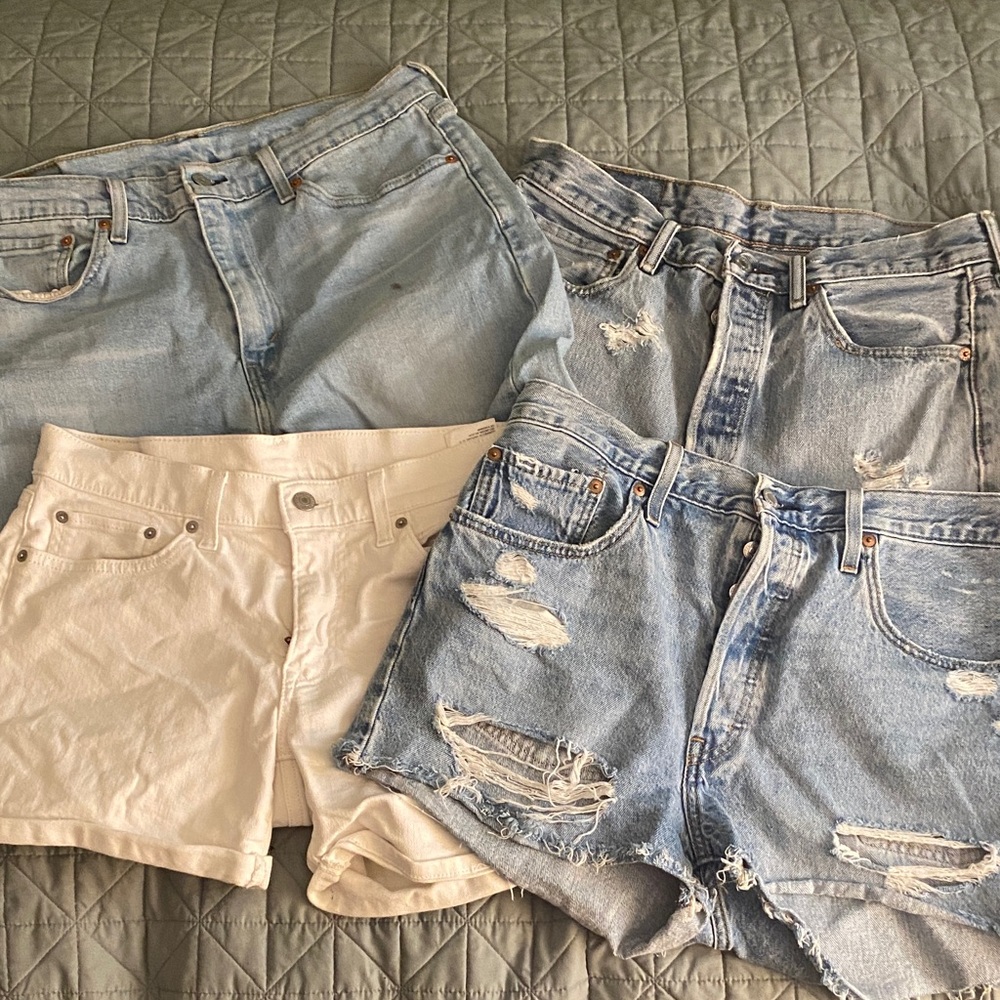 Levi's Light Blue and White Jean Shorts Trio